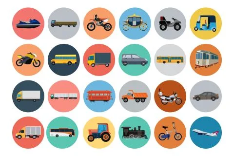 Flat Transport Icons Pack Illustrazione stock