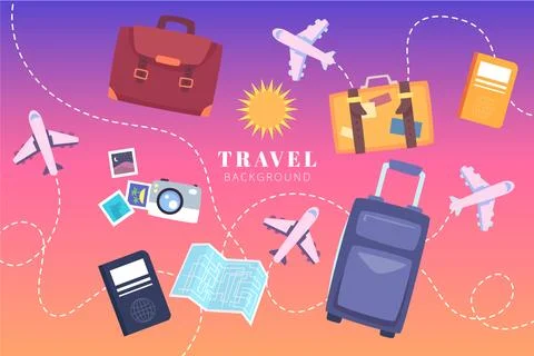 Flat travel elements background 스톡 일러스트