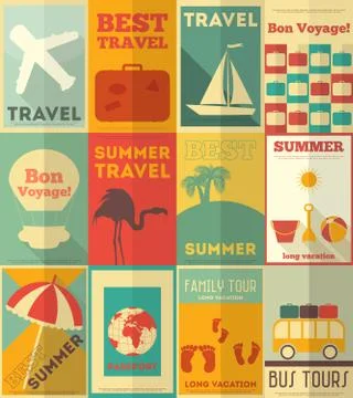 Flat Travel Posters Set Stock-Illustration