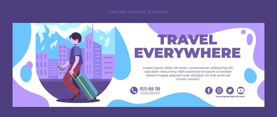 Flat travel twitter header Stock Illustration