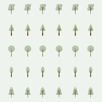 Flat Tree Environment Nature Green Collection Set 스톡 일러스트