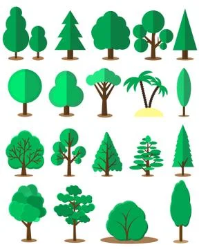 Flat tree set isolated on white background. Vector collection of design elements Illustrazione stock