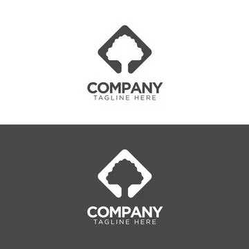Flat Tree Silhouette Diamond Square Logo in Monochrome with Two Color Variations 스톡 일러스트