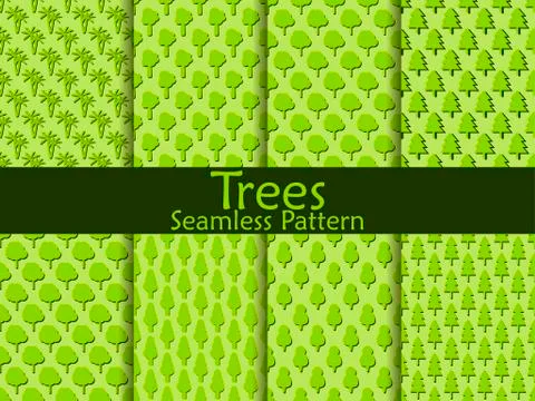 Flat trees seamless pattern set. Vector illustration Illustrazione stock