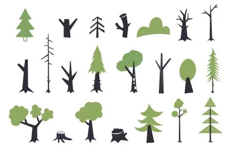Flat trees set. Flat forest tree nature plant isolated eco foliage. Set of Illustration