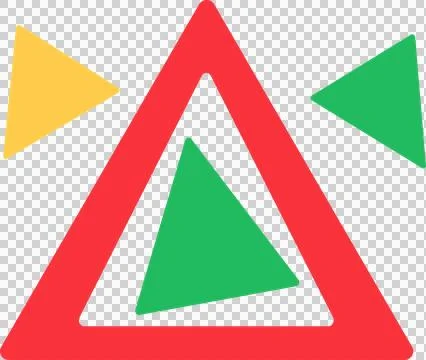 Flat triangles are floating on transparent canvas showing red frame and yellow, Stockillustratie