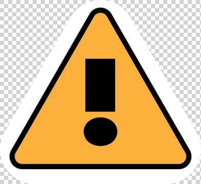 Flat triangular yellow warning sign is displaying black exclamation mark on 스톡 일러스트