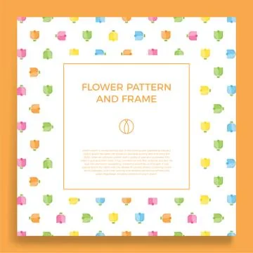 Flat tulip abstract shapes Frame Border with colorful flower. Square Geometri Stock Illustration