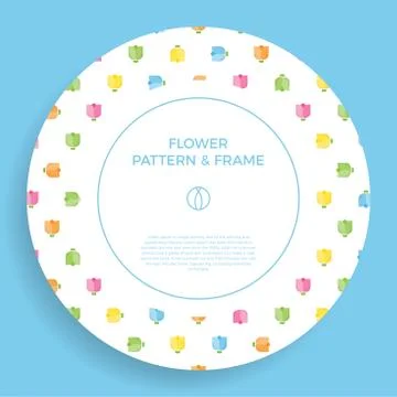 Flat tulip abstract shapes Frame Border with colorful flower. Circle Geometri イラスト素材
