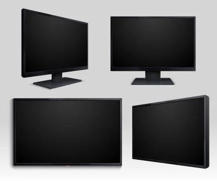 Flat tv screen and computer lcd monitor isolated 3d mockup for internet Stock Illustration