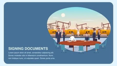 Flat Two Businessman in Process Signing Documents Stock Illustration