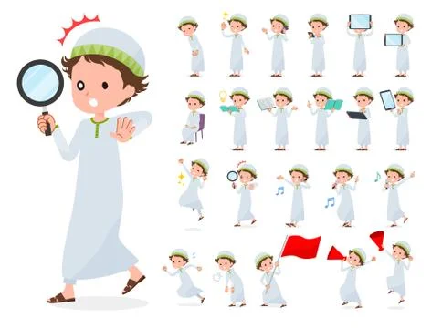 Flat type Arab boy Action Stock Illustration