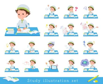 Flat type Arab boy Study Stock Illustration