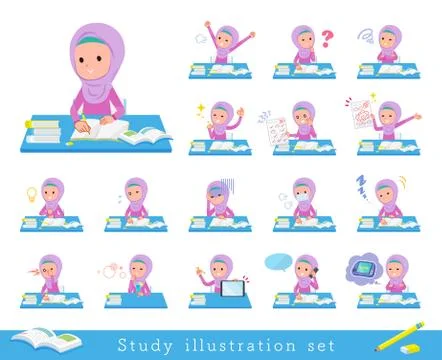 Flat type Arab girl Study Illustrazione stock