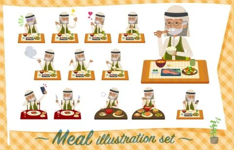 Flat type Arab old men Meal Stock Illustration