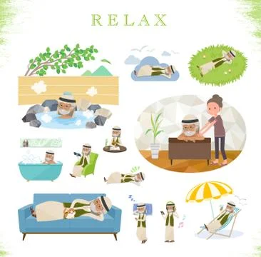 Flat type Arab old men relax Illustrazione stock