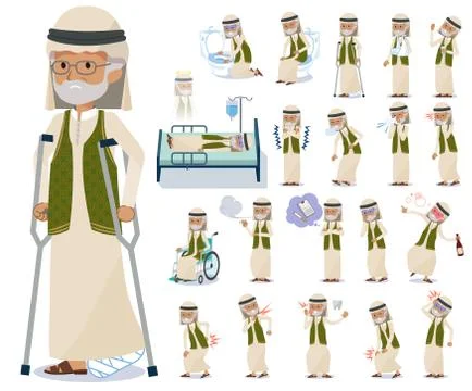 Flat type Arab old men sickness Stock-Illustration