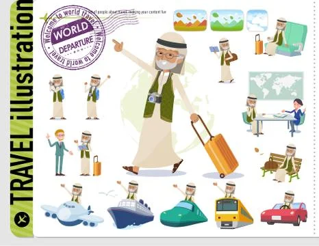 Flat type Arab old men travel Stock Illustration