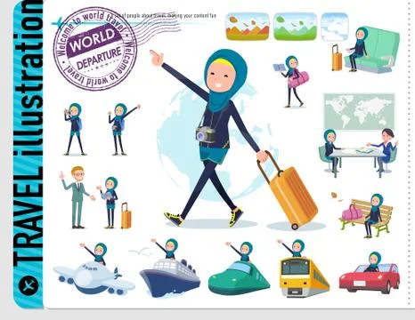 Flat type Arab women Navy Sportswear travel Stock Illustration