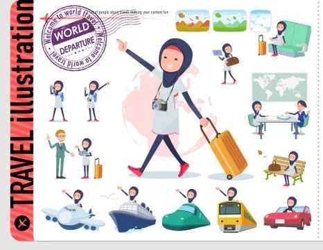 Flat type Arab women White Sportswear travel Stock Illustration