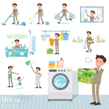 Flat type Beige suit beard man housekeeping Illustrazione stock