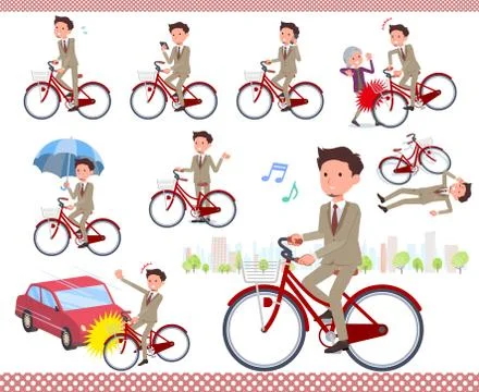 Flat type Beige suit beard man city cycle Stock Illustration