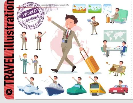 Flat type Beige suit beard man travel Stock Illustration