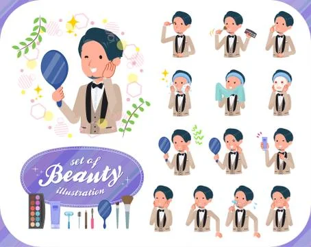Flat type beige tuxedo men beauty Stock Illustration