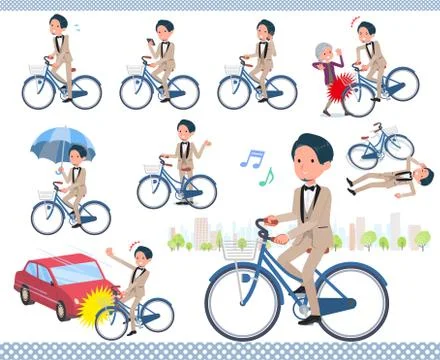 Flat type beige tuxedo men city cycle Stock Illustration