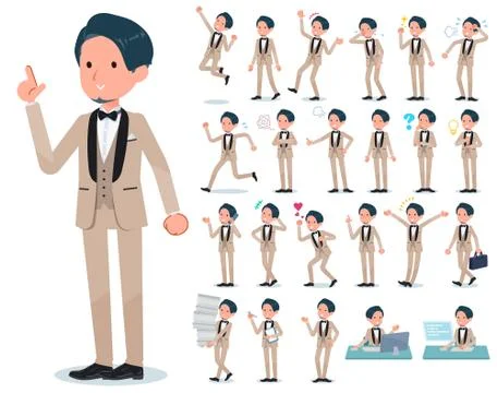 Flat type beige tuxedo men emotion イラスト素材