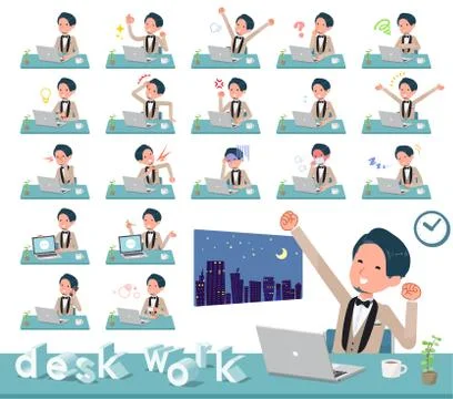 Flat type beige tuxedo men desk work Stock Illustration