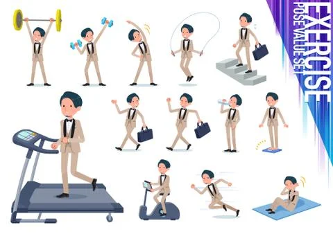 Flat type beige tuxedo men exercise Ilustración de archivo