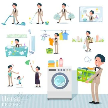 Flat type beige tuxedo men housekeeping Illustrazione stock