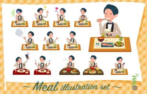 Flat type beige tuxedo men Meal Stock-Illustration