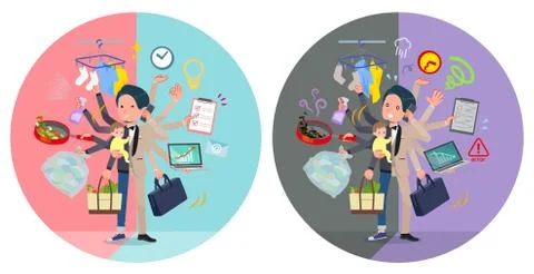 Flat type beige tuxedo men mulch task switch Illustrazione stock