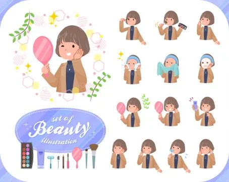 Flat type big size coat women beauty Stock Illustration