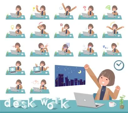 Flat type big size coat women desk work Stock Illustration