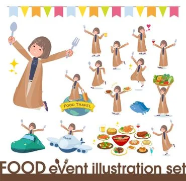 Flat type big size coat women food festival Stock Illustration