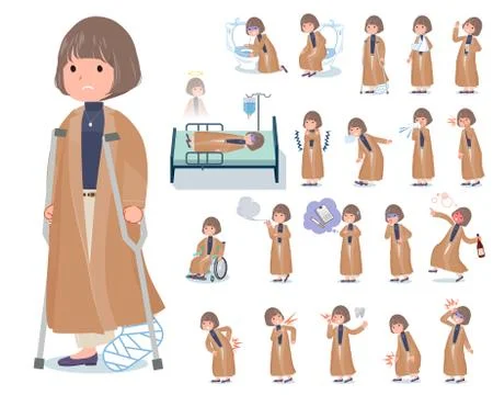Flat type big size coat women sickness Illustrazione stock