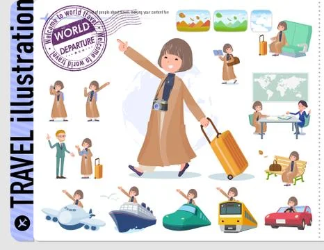 Flat type big size coat women travel Stock Illustration