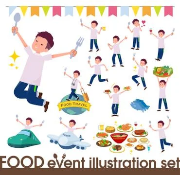 Flat type big T-shirt man food festival Stock Illustration