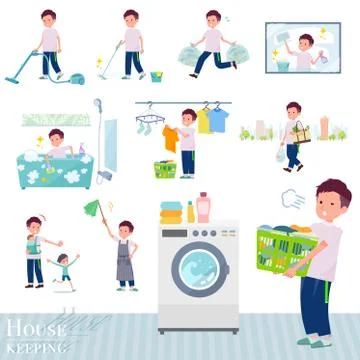 Flat type big T-shirt man housekeeping Stock Illustration