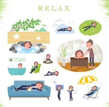 Flat type Black jacket pants business women relax Stock Illustration