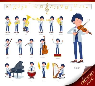 Flat type blue casual tuxedo men classic music Stock Illustration