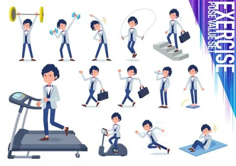 Flat type blue casual tuxedo men exercise Stock Illustration