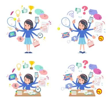 Flat type Blue clothes headband girl mulch task Office Ilustración de archivo