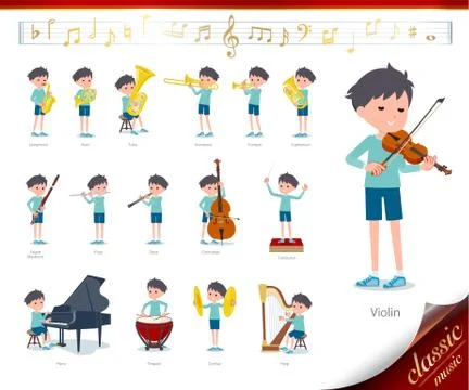 Flat type blue clothing boy classic music Stock Illustration
