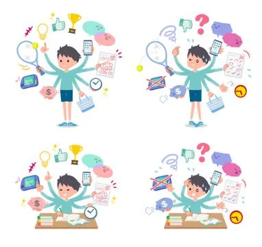 Flat type blue clothing boy mulch task Ilustración de archivo