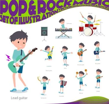 Flat type blue clothing boy pop music Stock Illustration