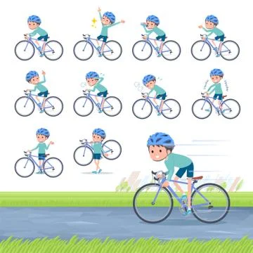 Flat type blue clothing boy road bike Stock Illustration
